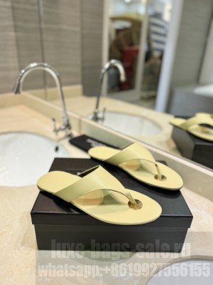 Saint Laurent Kouros Leather Thong Sandals Yellow 2024