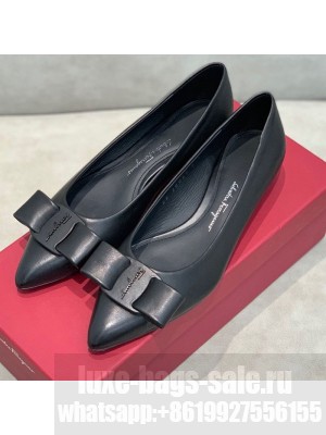 Salvatore Ferragamo Viva Lambskin Bow Flat Ballerinas/Wedge Pumps Black Spring/Summer 2021 Collection