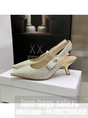 Dior J'Adior Slingback Pumps 6.5cm in Grey Cotton Embroidered with Crystal 2022 Collection