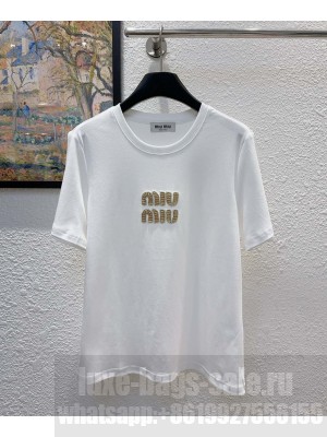 Miumiu Women's Letter Beaded T-shirt White