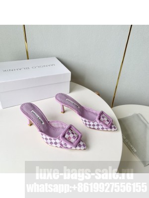 MANOLO BLAHNIK MAYSALEBIUS Purple Mesh Checkered Mules