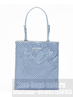 Prada Satin Handbag With Crystals 1BA253 Blue