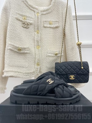 Chanel Quilted Nylon Slide Sandals with Cross Strap 2023 011