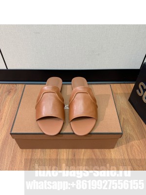 Loro Piana Calfskin Flat Slippers Brown