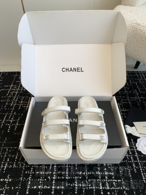 Chanel Calfskin Strap Beach Slide Sandals Cream 2025