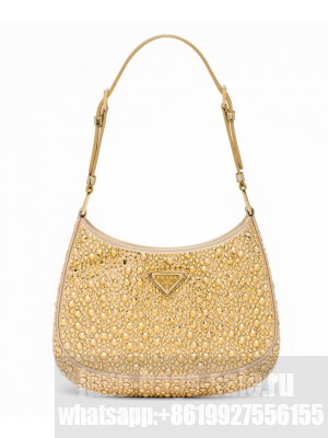 Prada Cleo Satin Bag With Crystals 1BC169 Golden