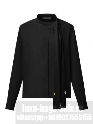 Louis Vuitton Women's Pleat Detail Lavalliere Blouse Black