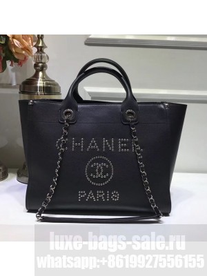 Chanel Deauville Grained Calfskin Medium Shopping Bag A57067 Black/Silver 2019 Collection