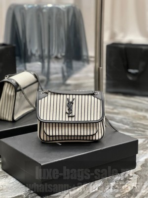 SAINT LAURENT NIKI SMALL CHAIN BAG IN CANVAS 633151 CREAM ET NOIR