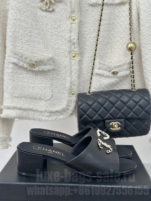 Chanel CC 5cm Lambskin Slide Mule Black