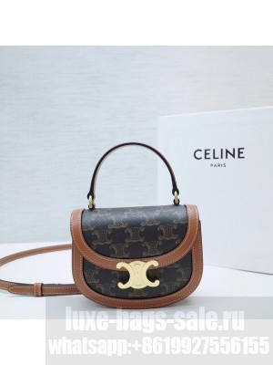 CELINE MINI BESACE CLEA TRIOMPHE CANVAS AND CALFSKIN 10L063 TAN