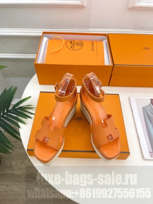 Hermes Elda Espadrille Epsom Calfskin Sandal orange