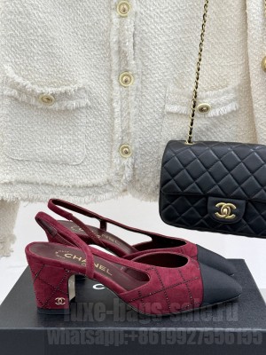 Chanel Slingback 7cm Suede Goatskin & Grosgrain Burgundy G31318 2025
