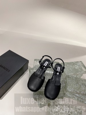 JIL SANDER calf leather square toe heel 35mm fastening ankle straps sandals