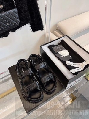 Chanel Woven CC Velcro Sandals Calfskin Leather Spring/Summer 2021 Collection, So Black