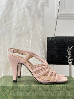GUCCI WOMEN'S CRYSTAL INTERLOCKING G LAMBSKIN SANDAL PINK