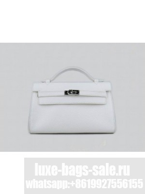 HERMES KELLY 22 CALFSKIN LEATHER CLUTCH BAG IN WHITE 