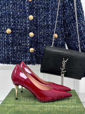 Gucci women's 8.5cm Metal effect heel Pointed toe Pump Burgundy