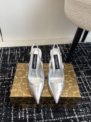 Dolce & Gabbana 10cm Silver Python skin slingback sandals 2024