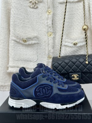 Chanel Wool Tweed, Calfskin & Suede Sneakers Navy Blue G39066 Sneakers 2024 