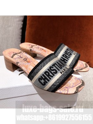 Dior Dway Embroidered Cotton Heel Slide Sandals 5cm Pink/Grey Spring/Summer 2021 Collection
