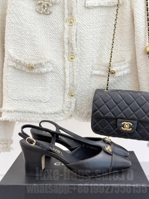 Chanel Lambskin cc Metal slingback Pumps Black 2025