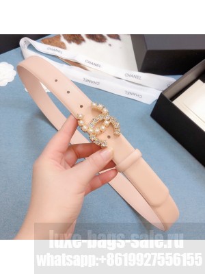 Chanel Calfskin Belt 30mm with Crystal and Pearl CC Buckle Nude Pink  2021 Collection