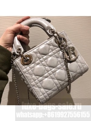 Lady Dior Mini Bag in Cannage with Chain Pearl Gray
