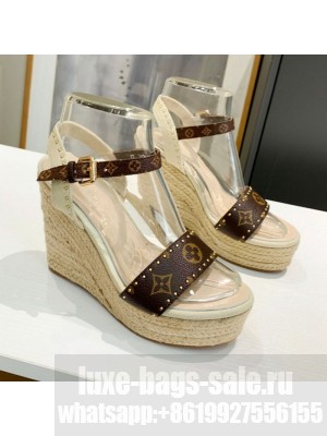 Louis Vuitton Coastline Wedge Sandal in Studded Canvas White 2021 Collection