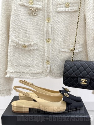 Chanel Camellia Bowknot Slingback Flat Sandals Beige 2025 
