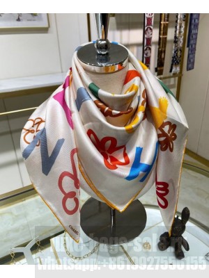 Chanel Women's Letter Logo Printed Square Scarf White