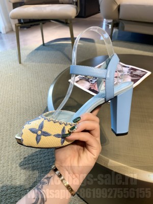 Louis Vuitton Raffia Heel 9.5cm Monogram Pumps Blue 2021 Collection 