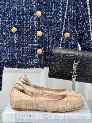 Dior Ballet Flat Quilted Cannage Beige Calfskin 