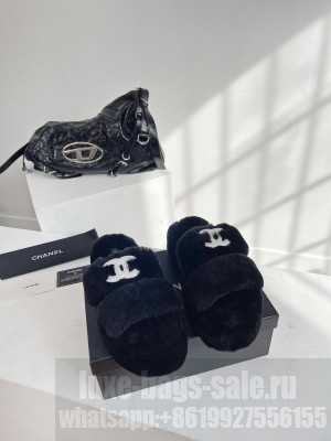 Chanel Wool Platform Slide Sandals 5cm Black 2023 03