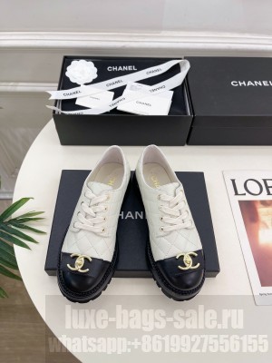 Chanel Lambsink Quilted CC Logo Lace-up Loafer White 2025