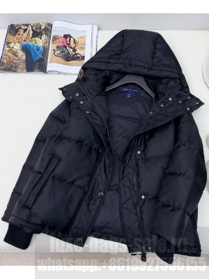 Louis Vuitton Women's Monogram Hooded Down Jacket Black
