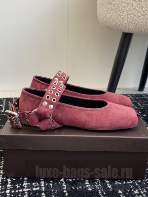 Alaïa BIKER BALLET FLATS IN SUEDE BURGUNDY