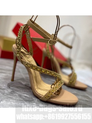 Christian Louboutin Gold Studde Sandals 10cm Nude 2021 Collection