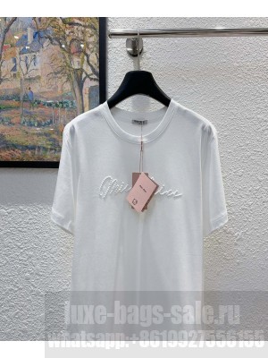 Miumiu Women's Letter Embroidered T-shirt White