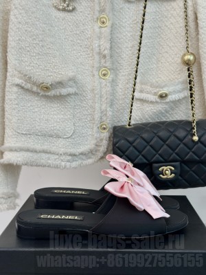 Chanel Satin Bow Flat Black/Pink 2024