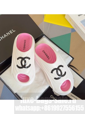 Chanel Unisex Slide Sandals white/pink