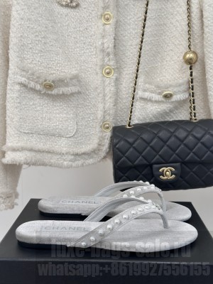 Chanel Thongs Velet & Imitation Pearls Black 2025