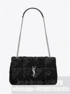 SAINT LAURENT JAMIE MEDIUM CHAIN BAG CARRE RIVE GAUCHE IN SEQUINS AND SEQUINED TWEED 515821 BLACK