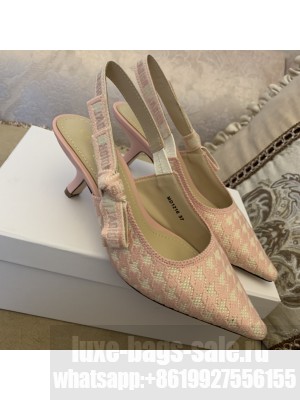 Dior J'Adior Slingback Pumps 6.5cm in Cotton Embroidery with Micro Houndstooth Light Pink 2022 Collection