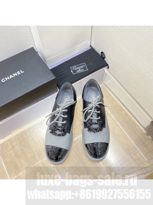 Chanel Lambskin Lace Up With Chain Loafer Gray 2023SS