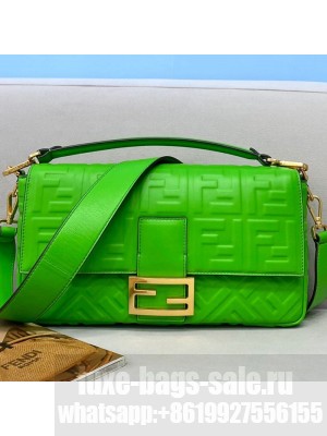 Fendi Baguette Large FF Logo Lambskin Flap Bag Green  2021 Collection