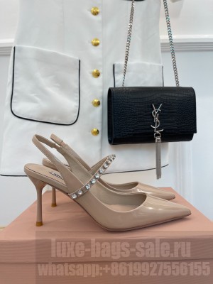 Miu Miu 6.5cm Patent leather with crystals slingback pumps beige