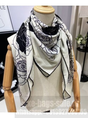 Chanel Women's Camellia Print Scarf White