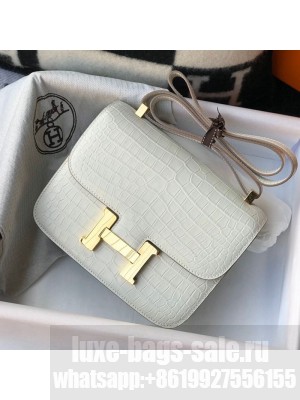 Hermes Constance 18/23cm in Crocodile Embossed Calf Leather White/Gold 2019 (Half Handmade) Collection