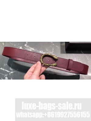 Gucci Width 3.5cm Leather Belt Burgundy with Dionysus Stud Buckle
